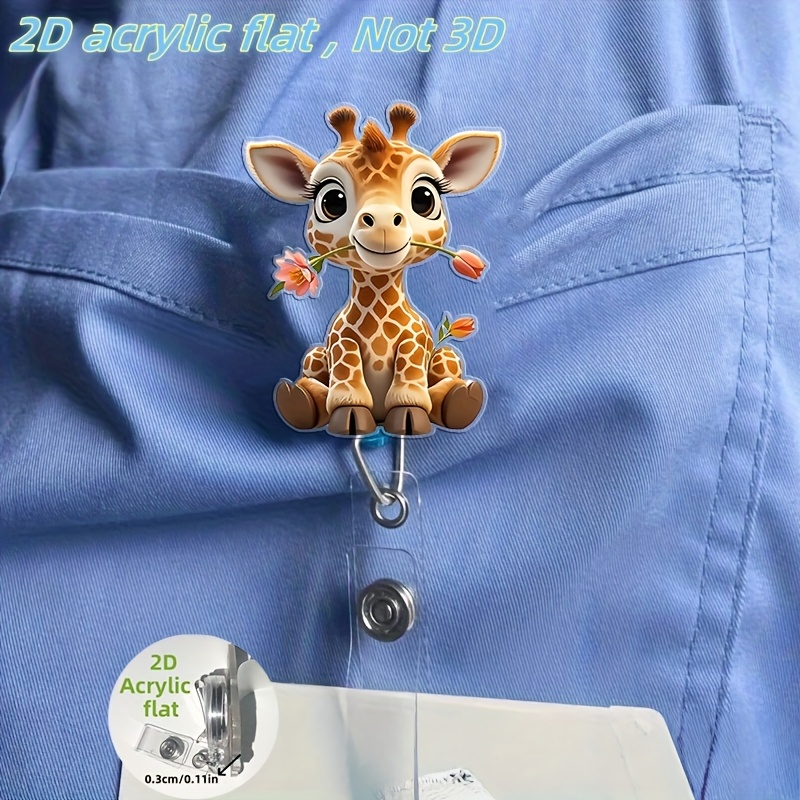 2d Flat Acrylic, 1pc Cute Giraffe Pattern Nurse Badge Scroll Holder, Suitable For Nurse Id Cards, Doctors, Nurses, And Practicing Nurses - Scroll Label Cardholders With Clips, 2d Flat