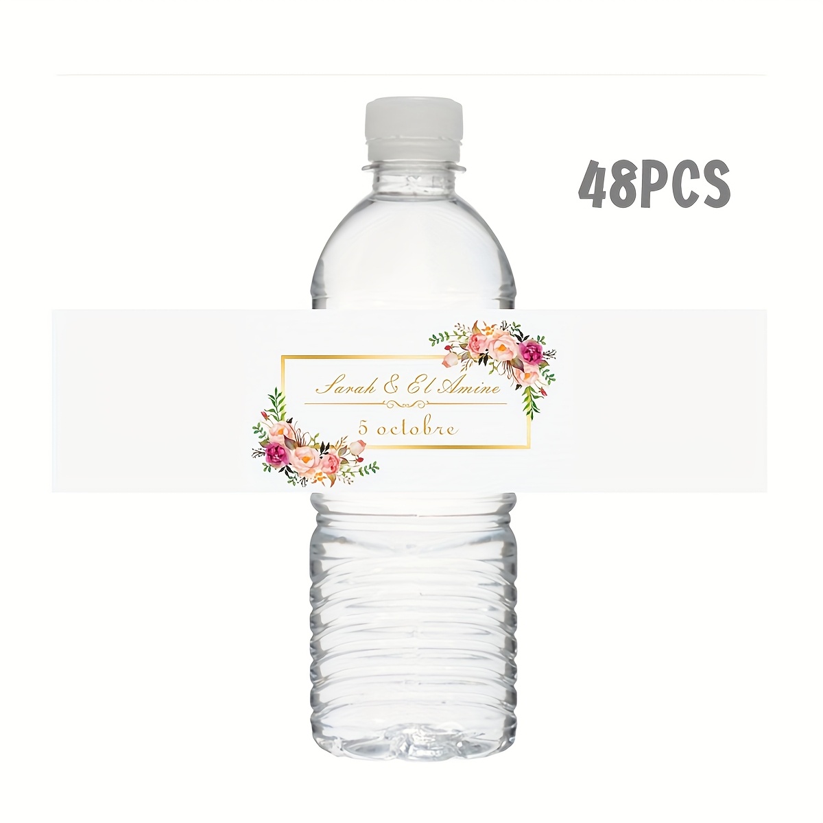 TEMU 48pcs Étiquettes de Bouteilles d'Eau Mat pour Mariage Personnalisées - Haute Qualité, Parfaites pour la Décoration Quotidienne de Bureau & de