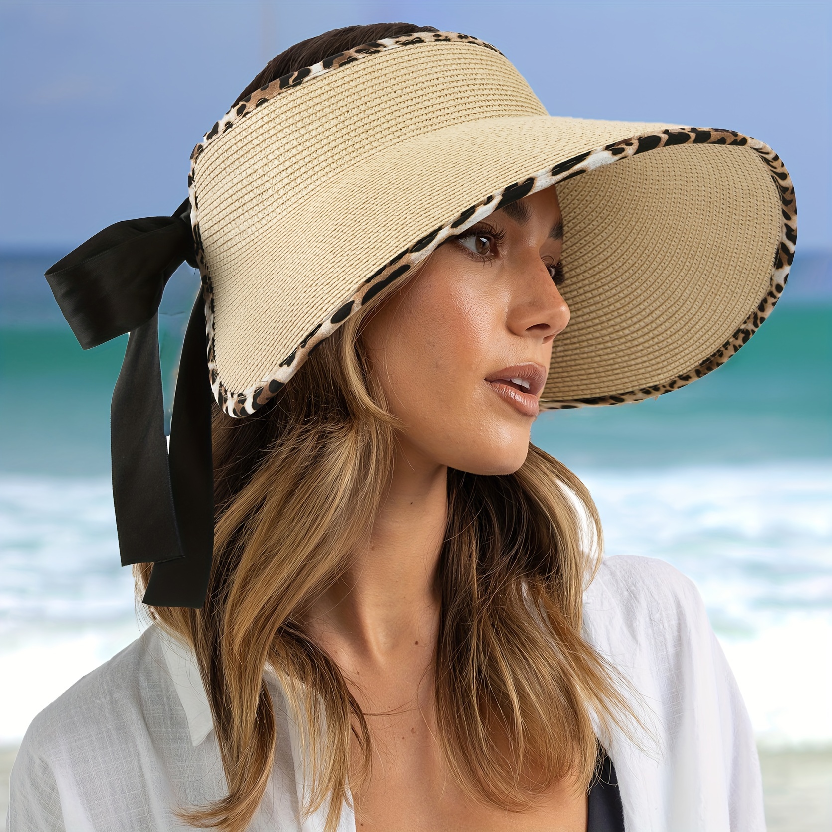 Wide Brim Sun Visor Hat Simple Sun Protection Ponytail Beach - Temu