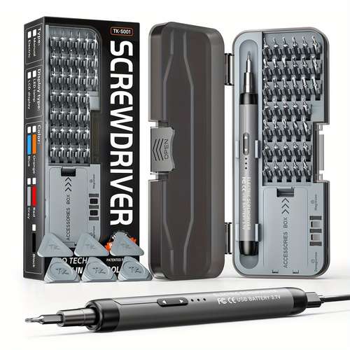 50-in-1 USB Rechargeable Electric Precision Screwdriver Kit – Lithium, 3.7V, 200 RPM