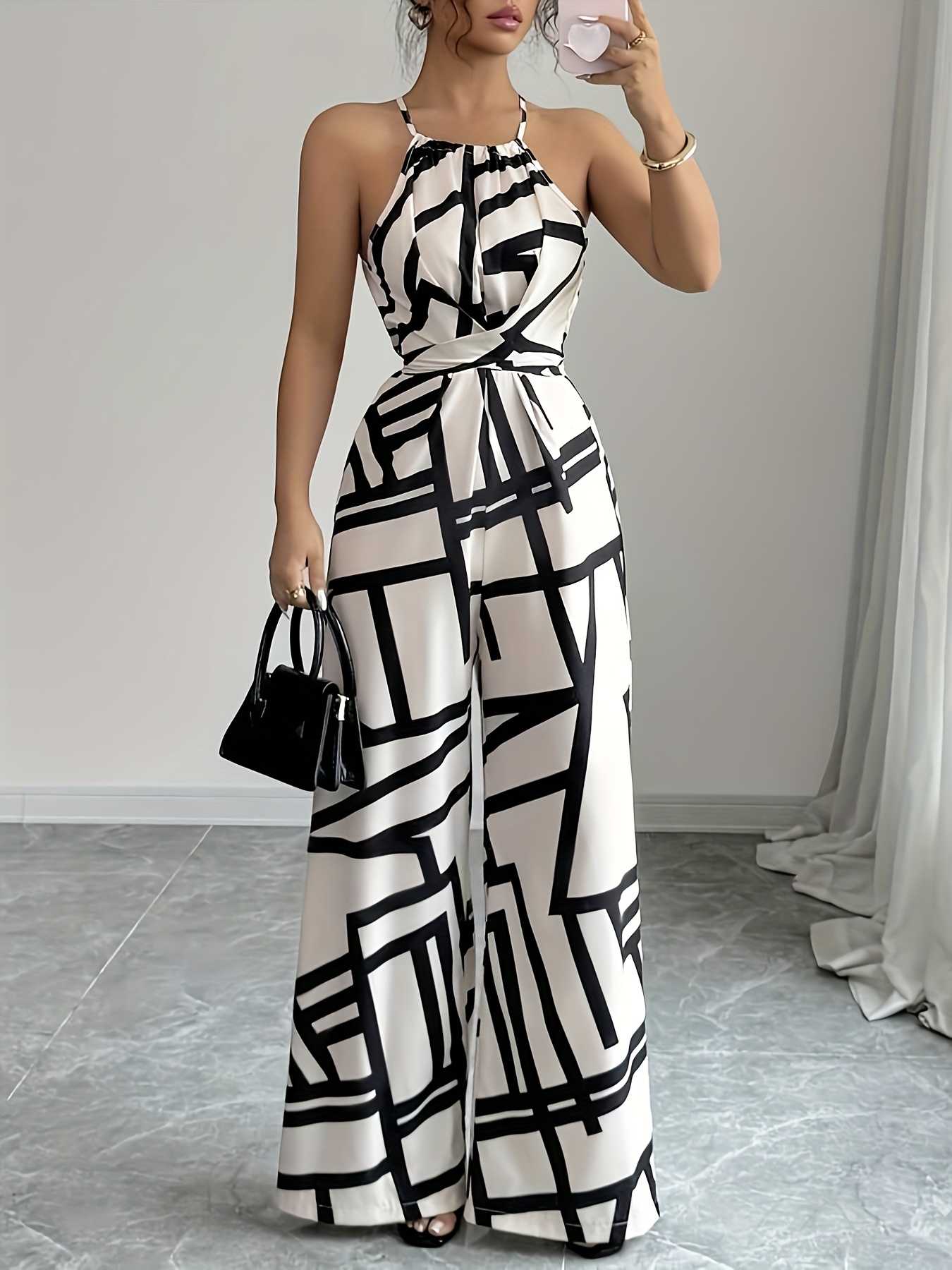 Tuta Elegante Donna A Righe Senza Maniche – Scollo A V, Cintura E Tasche, Colore Cachi