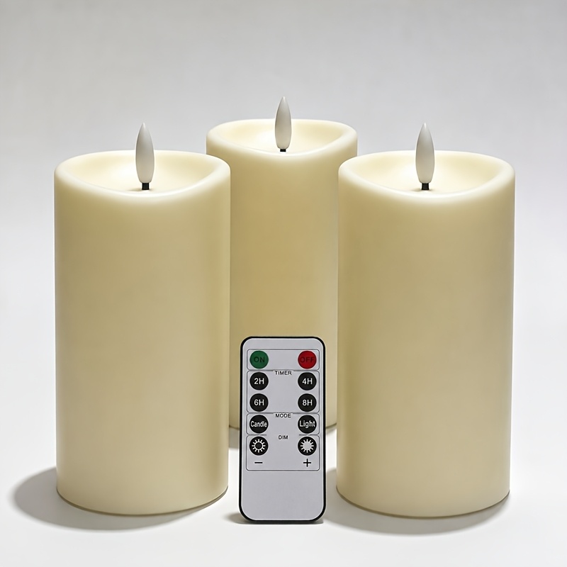 TEMU Pack Of 3 Indoor And Outdoor Flameless Flickering Led Candles With Remote Control And Timer Function, 2 Aa Batteries. Ideal For Decorations In