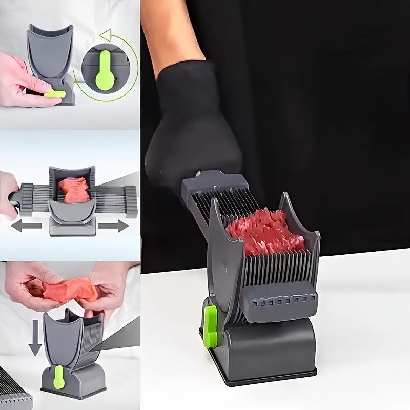 One Piece of a Stainless Steel Meat And Vegetable Cutter, a Fast Meat Slicer, Versatile Home Tool for Cutting Meat.