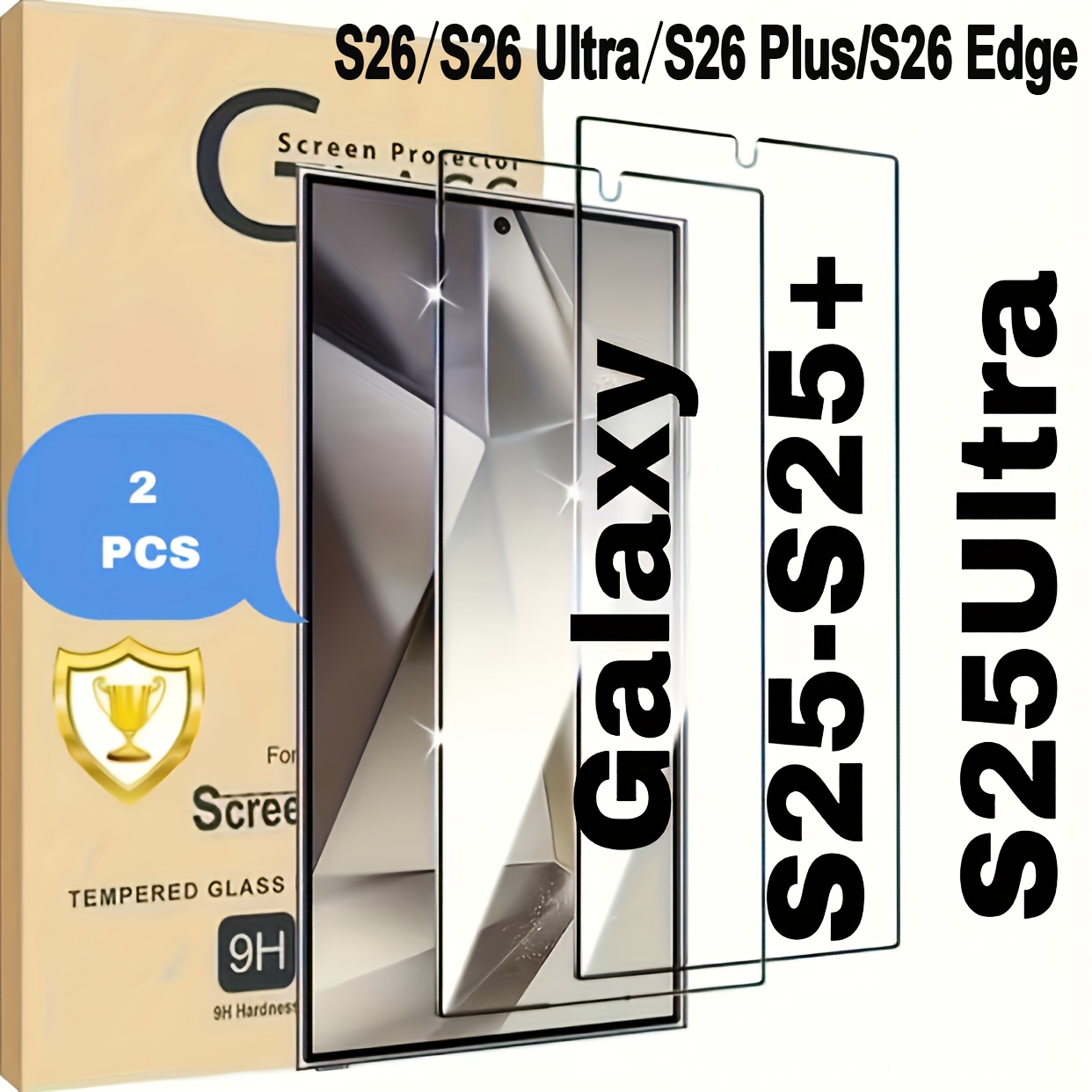 E-shop 2 Stück Displayschutzfolien für Galaxy S25 Ultra/ S25 Plus/ S25/ S24 Ultra/S24 Plus/S24, Unterstützung für Fingerabdruck-Entsperrung, 9H