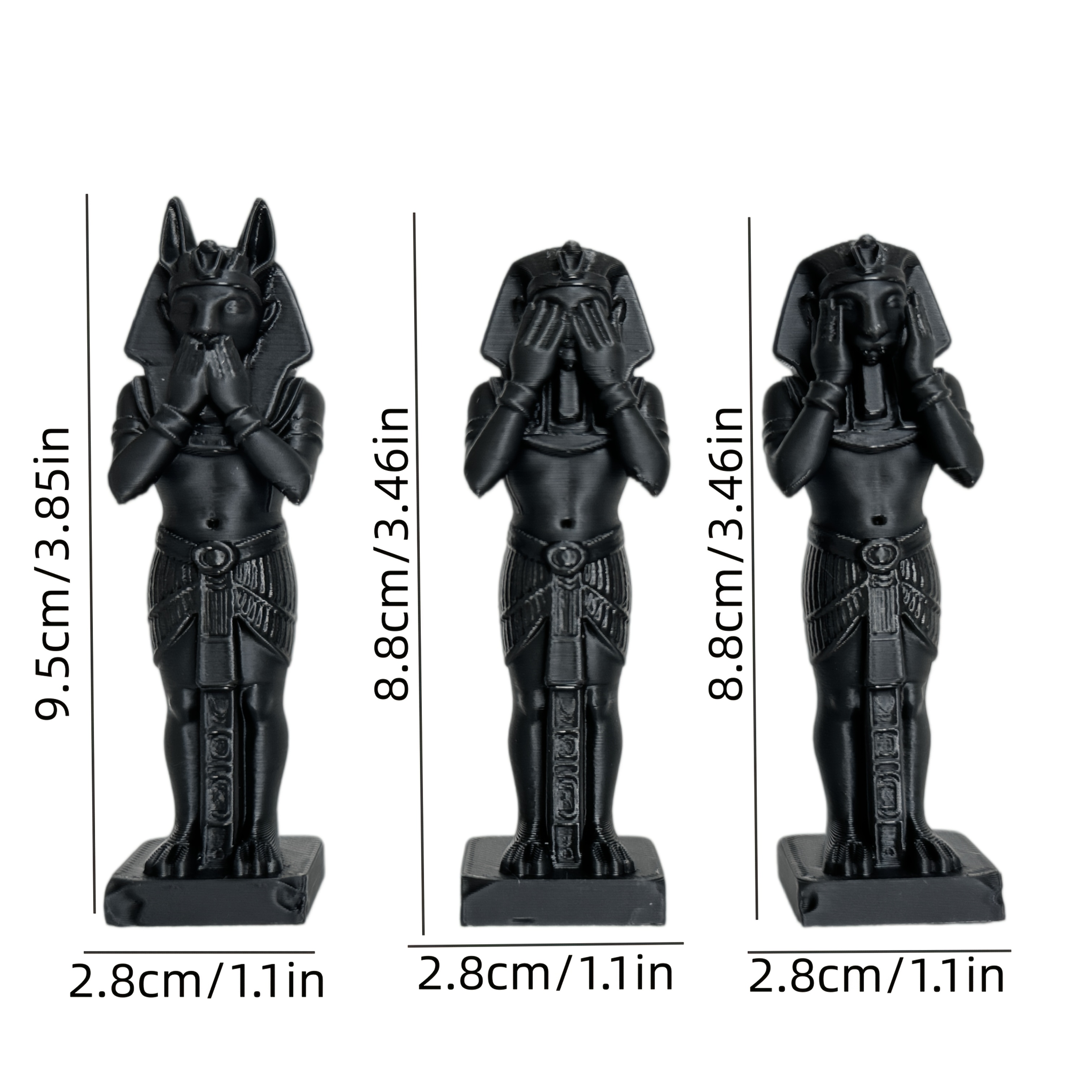 TEMU Three-piece Set - Statue Of Pharaoh , Egyptian God Statue With Invisible Evil And Inaudible Evil Words, No Evil, Black Gothic Egyptian