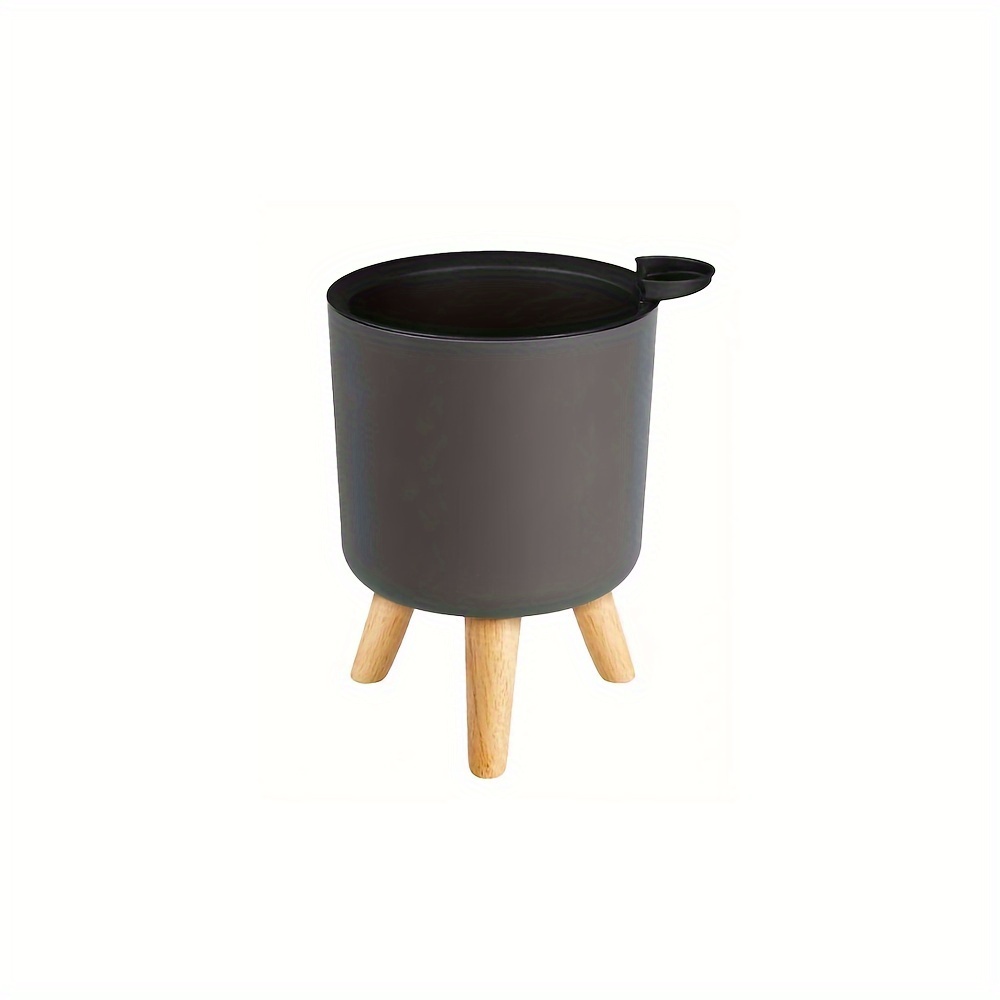 TEMU Floor-standing Round Flower Pot Feet Herbs Self Watering Drainage System Bonsai For Plants With Wooden Legs Nursery Modern Gardening Gift Home Decor