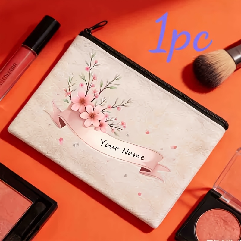 TEMU Personalized Name Floral Makeup Bag - Floral Vanity Organizer Pouch, Birthday/wedding/graduation Gift - Elegant Women's Toiletry Pencil Case -