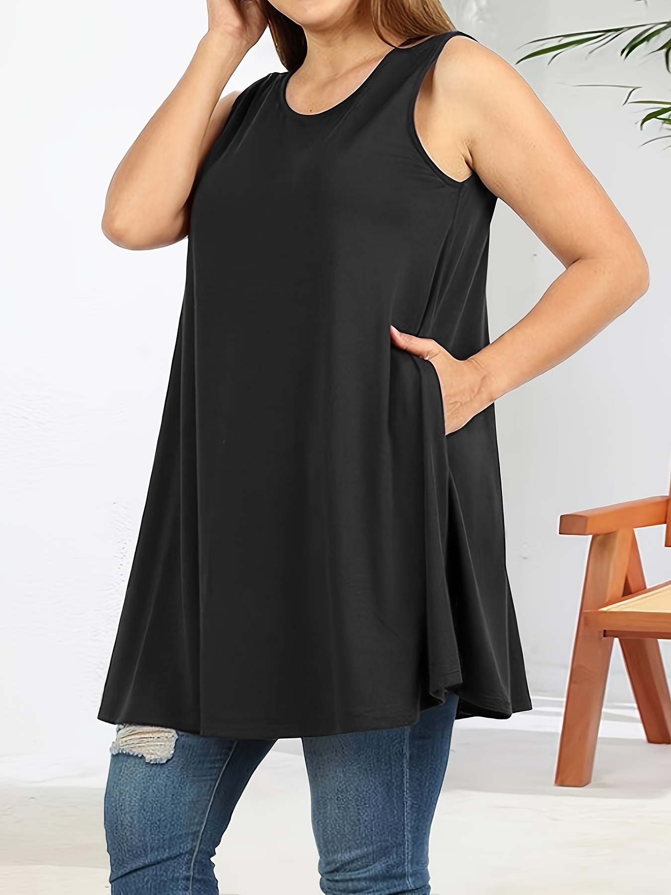 Women'S Plus Size Sleeveless Tank Top with Pockets - Casual, Comfortable, and Stylish Red Blend Vest for Casual Attire, PLUS SIZE