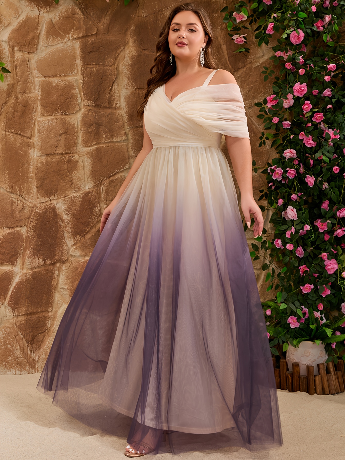open lace back dress Light Purple Off-Shoulder Tulle Party Dress