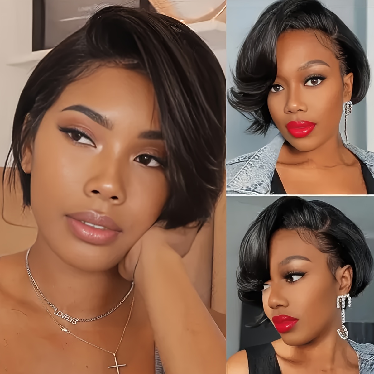 Short Bob Wave Pixie Cut Transparent Lace Front Human Hair - Temu