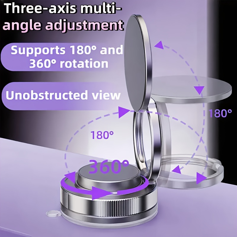 TEMU 360° Rotating Magnetic Phone Holder - Foldable, Adjustable, One-hand Operation, Suitable For Car, Home, Office, Gym Black