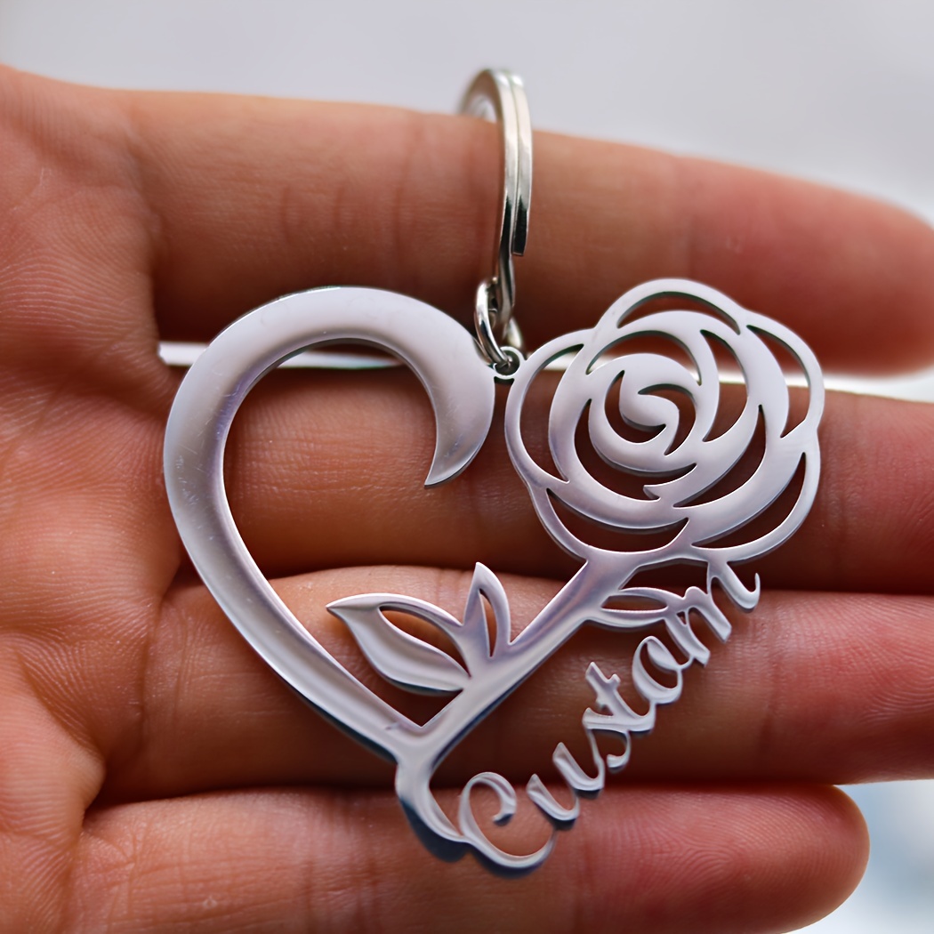TEMU Custom 1pc New Personalized Name Keychain With Stainless Steel Hollow , Lovely & Unique Key Chain As Gift Suitable For Men And Women.