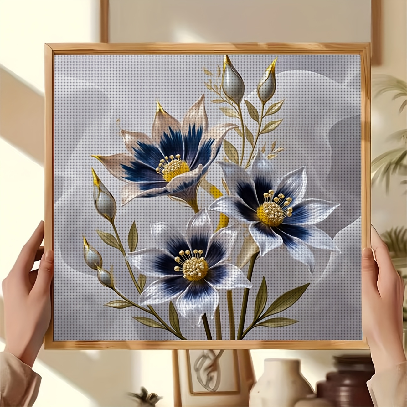 Complete DIY Cross-Stitch Kit with 3-Flower Design for Beginners