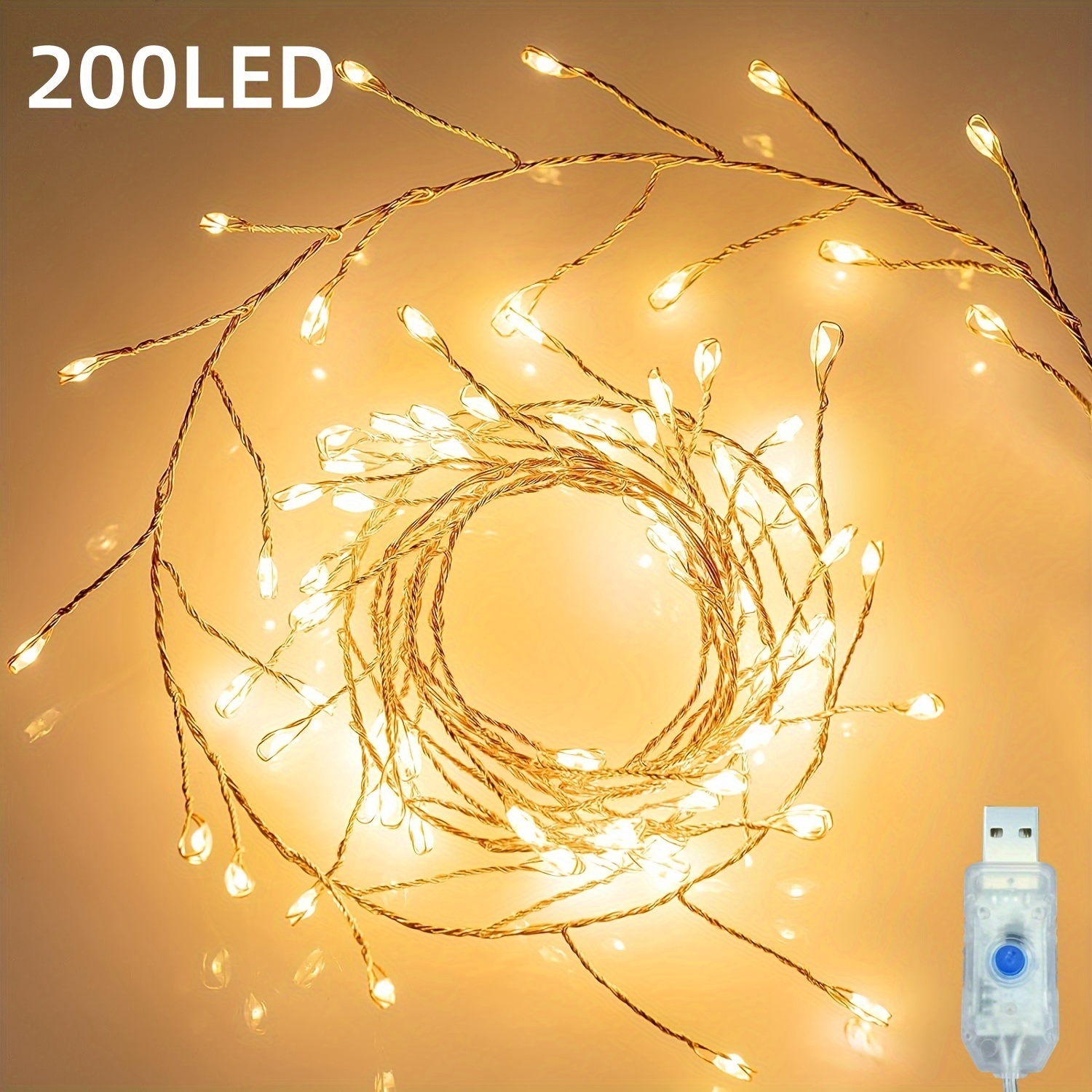 1pack 9.8/19.6feet 100/200 Led Fairy Lights, Cluster Lights Starry String Lights For Ceiling Bedroom Wreath Window Wedding Christmas Tree Decoration, Warm 8 Types Of Bright Light White