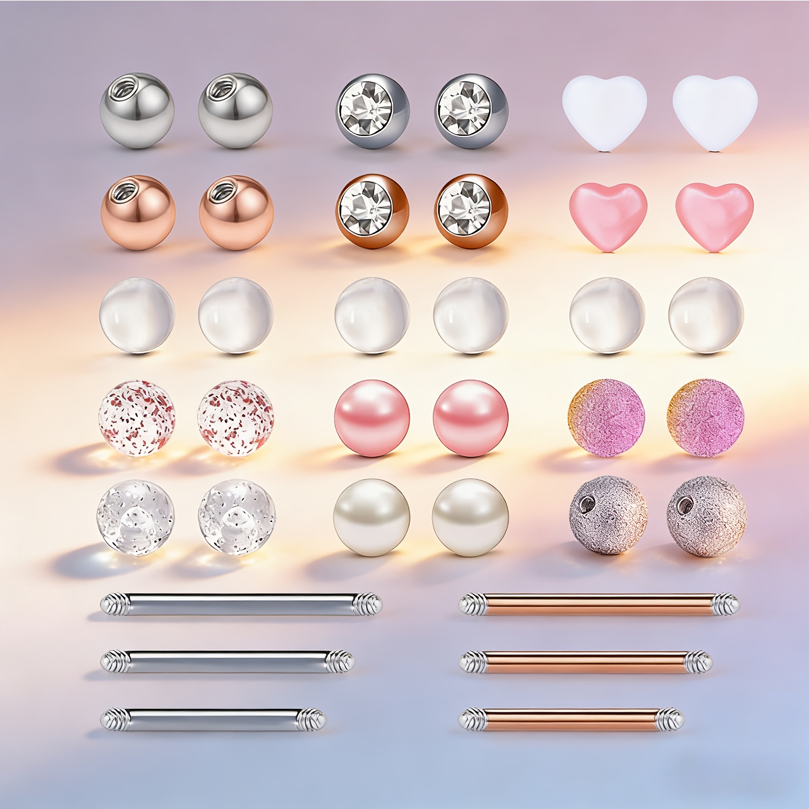 Image of 36pcs Tongue Bars 14g 12-18mm Straight Barbell 316l Stainless Steel Tongue Body Ring Piercing Jewelry With Replaceable Ball For Women Men