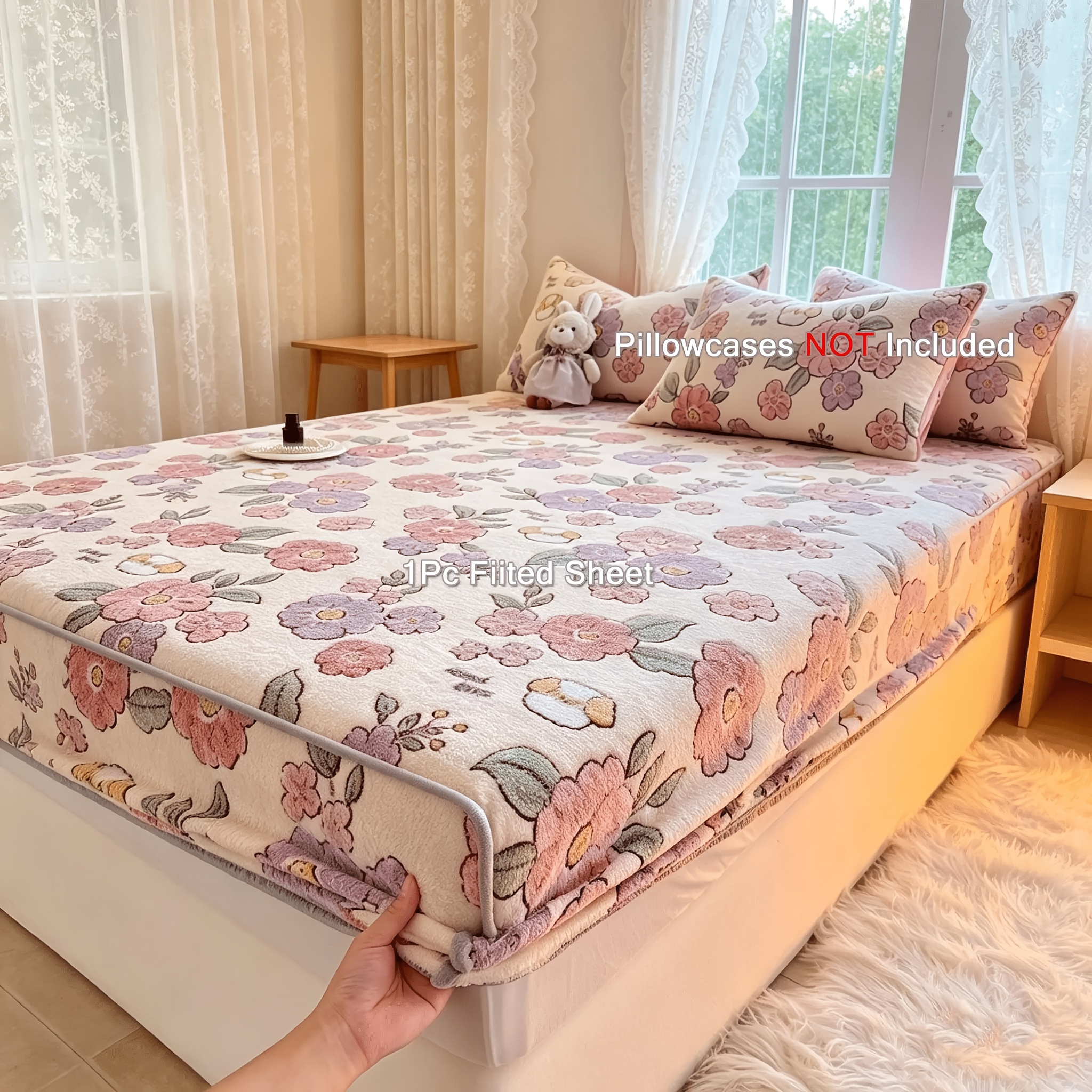 Image of Premium Thick Snow Flannel Fitted Sheet, Plush Warm Mattress Cover, Stretchy Anti-slip Bed Sheet, Bedding Protector No Pillowcase Included, In Single/double Size For All Bedroom Decor