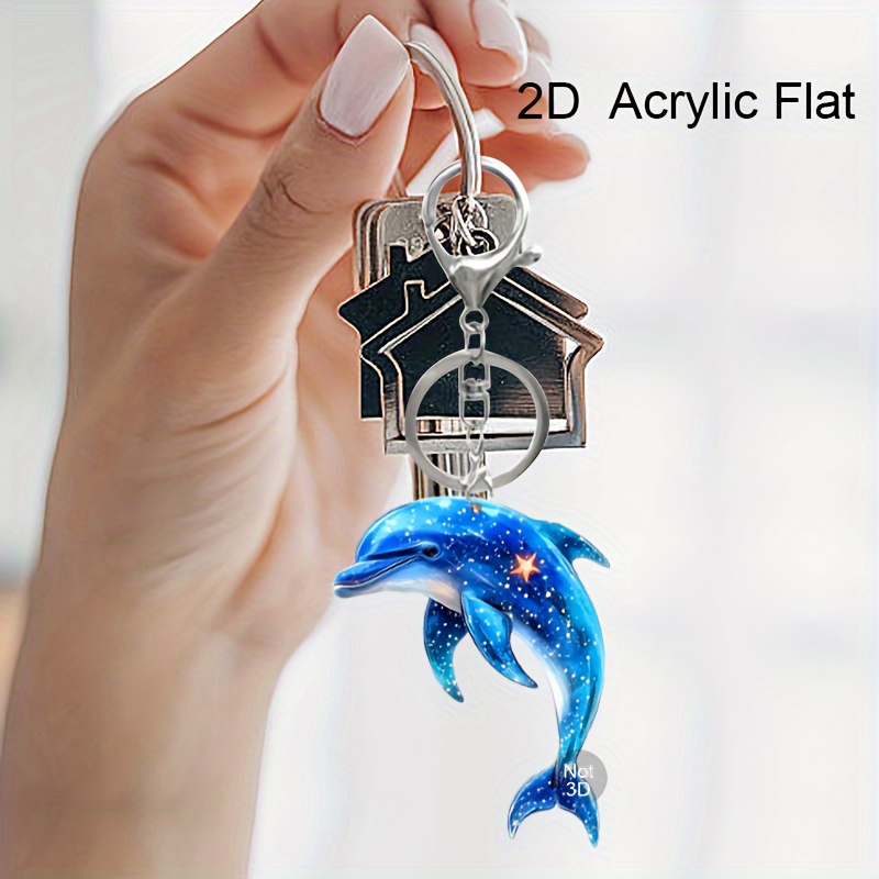 

Acrylic Dolphin Keychain - Sea Animal Charm - Single Piece Lobster Clasp Key Ring With Christmas Tree Decoration - Decorative Flat 2d Acrylic Keyring For Women - Festive Gift Accessory