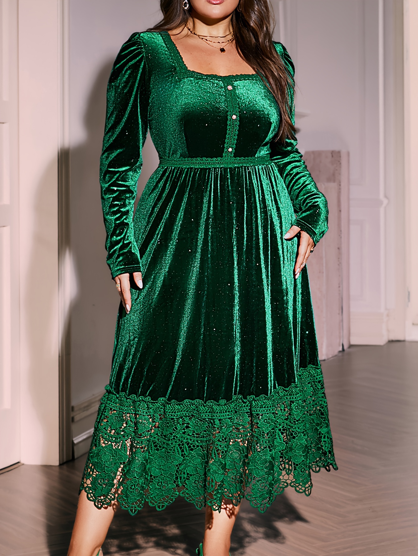 slim fit dress slacks Zone Planet | Green Tie Back Square Neck Velvet Babydoll Dress