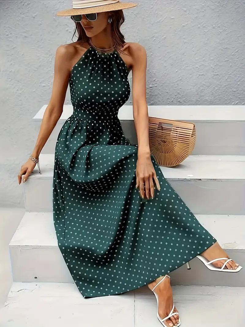 peacock green polka dot maxi dress sleeveless a line beach - Temu Bahrain peacock green polka dot maxi dress sleeveless a line beach - Temu Bahrain