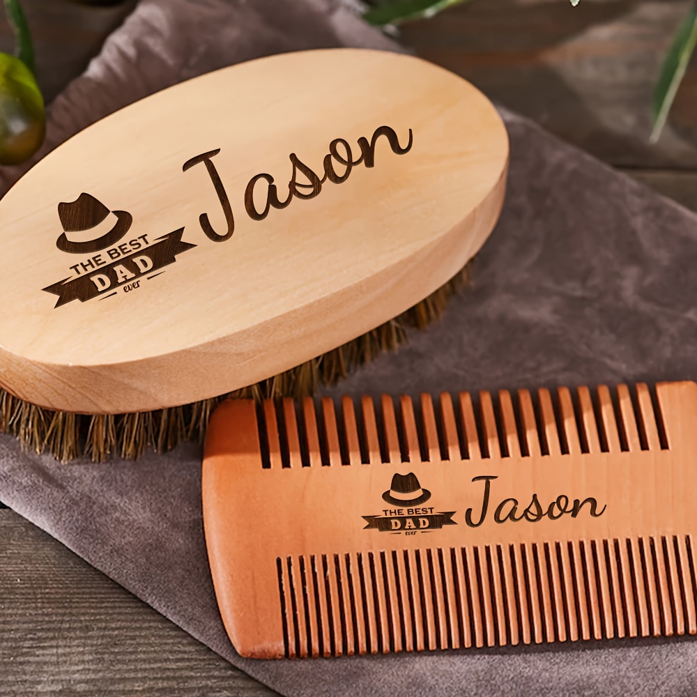 

Custom Engraved Beard Grooming Kit - 2pcs Set With Personalized Brush & Comb, Men's Birthday Or Dad's Gift