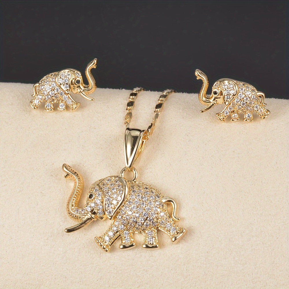 

Elephant Jewelry Set For Women - Earrings & Necklace, Cute Animal Theme, Casual Attire