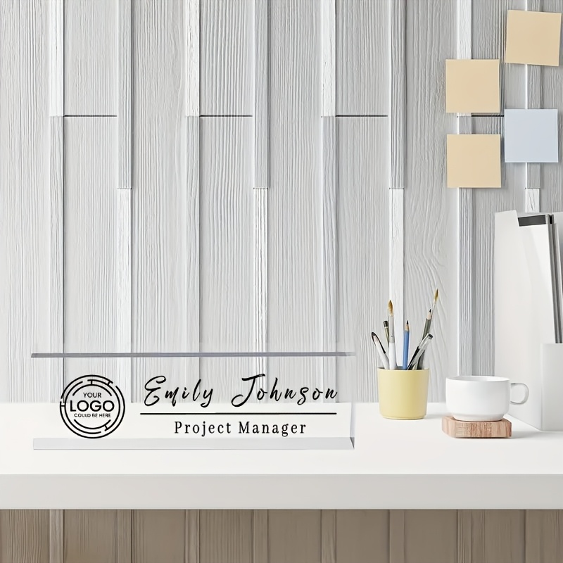 

Custom Acrylic Desk Nameplate With Logo, Personalized Office Decor, Business Plaque, 8x2.4 Inches, With Logo For Office