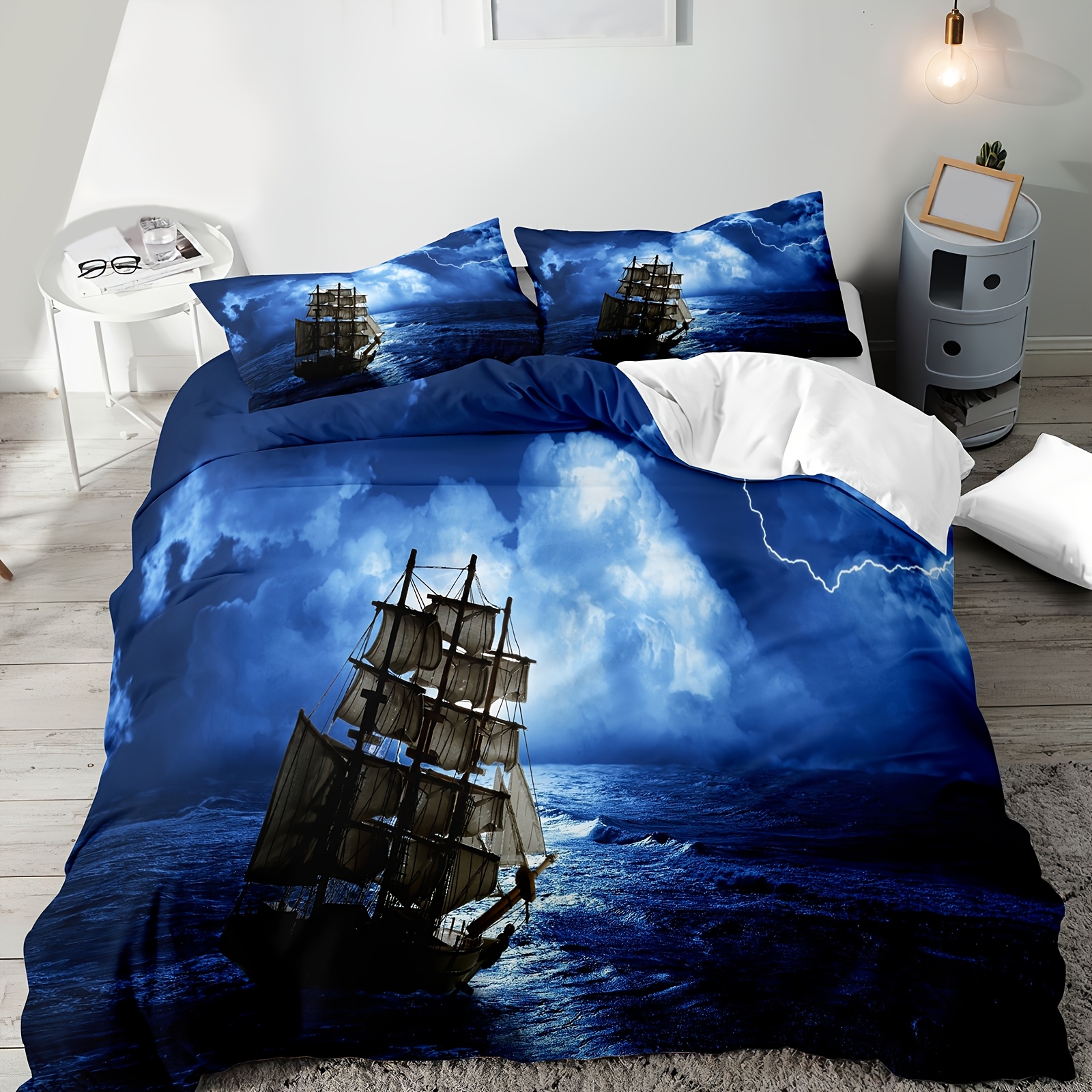 3pcs pirate ship print bedding set boys girls nautical Temu
