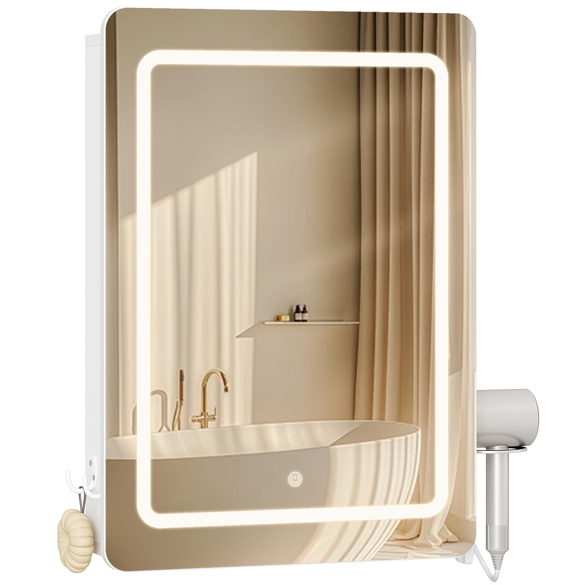 Bathroom Mirror Cabinet With Led Lighting, Bathroom Mirror Cabinet, 3 Color Temperatures, Dimmable, Bathroom Cabinet With Mirror And Adjustable Shelf, 16.5 X50 X 70cm, White