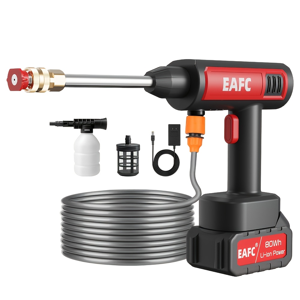 TEMU Us Plug Portable Wireless High Pressure Washer, Rechargeable Stainless Steel Nozzle, Handheld Car Wash Water Gun With Foam Sprayer, Portable