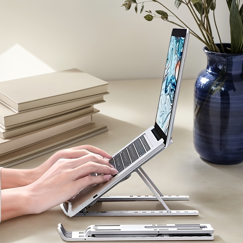 

Adjustable & Portable Laptop Stand In Pink, Black, & White - Foldable Abs Desktop Cooling Stand With Multiple For Ergonomic Support - Home Office Use