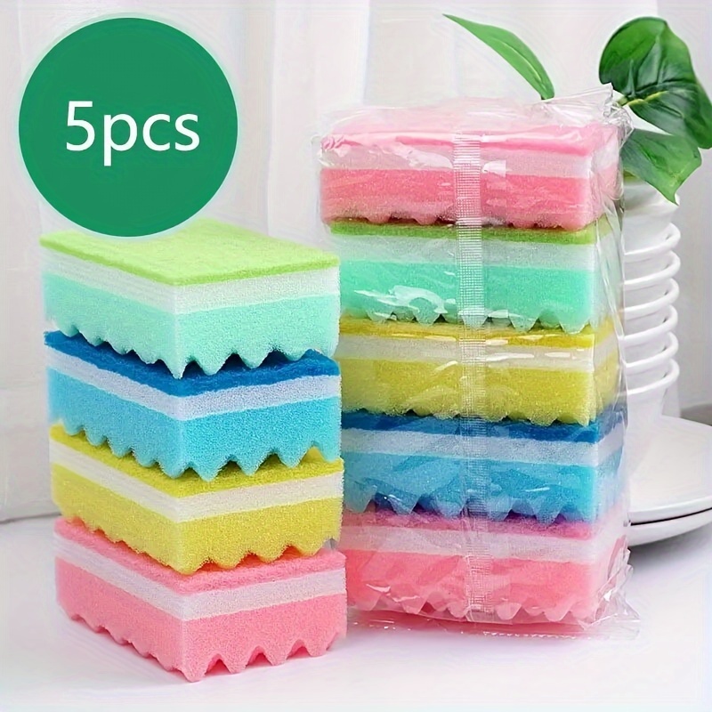 Image of 5-10pcs Dishwashing Sponge Scrub Cloth, Double-sided Absorbent Dish Cloth, Wavy Stain-removing Cleaning Cloth, Dishwashing Sponge Scrub Cloth, Double-sided, Colors Sent