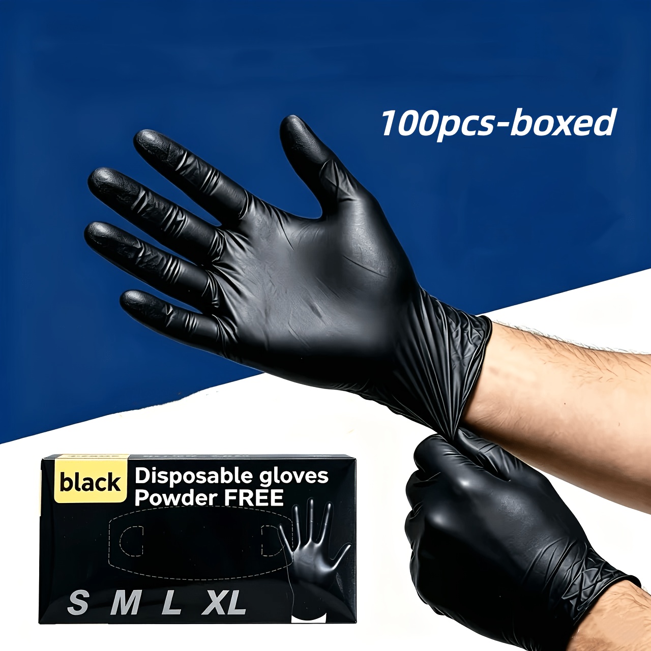 TEMU Black 100pcs Boxed Pvc Composite Nitrile Gloves - Disposable Gloves, Suitable For Kitchen, Dishwashing, And Home Cleaning, Hands Compatible,