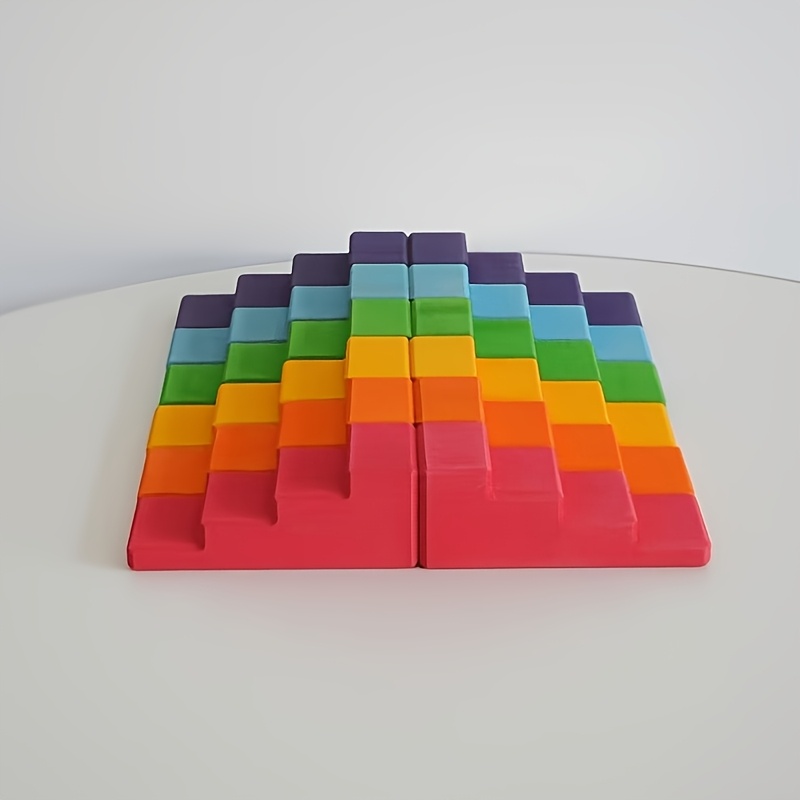 Solid Wood Stacking Block Toy, Rainbow Building Set