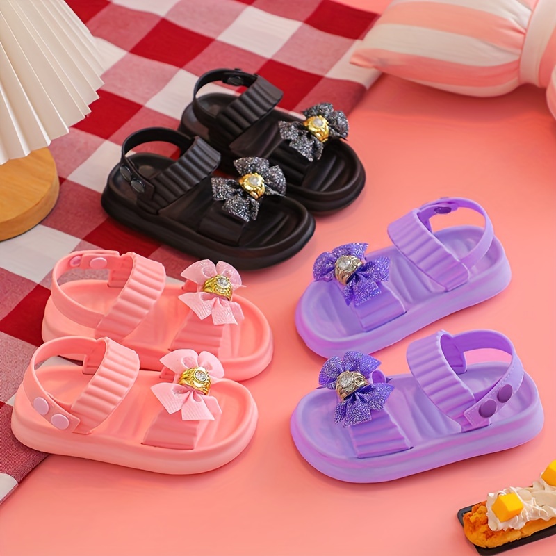 Trendy Cute Bowknot Open Toe Sandals For Girls, Breathable Non-slip Sandals For Indoor Outdoor Beach