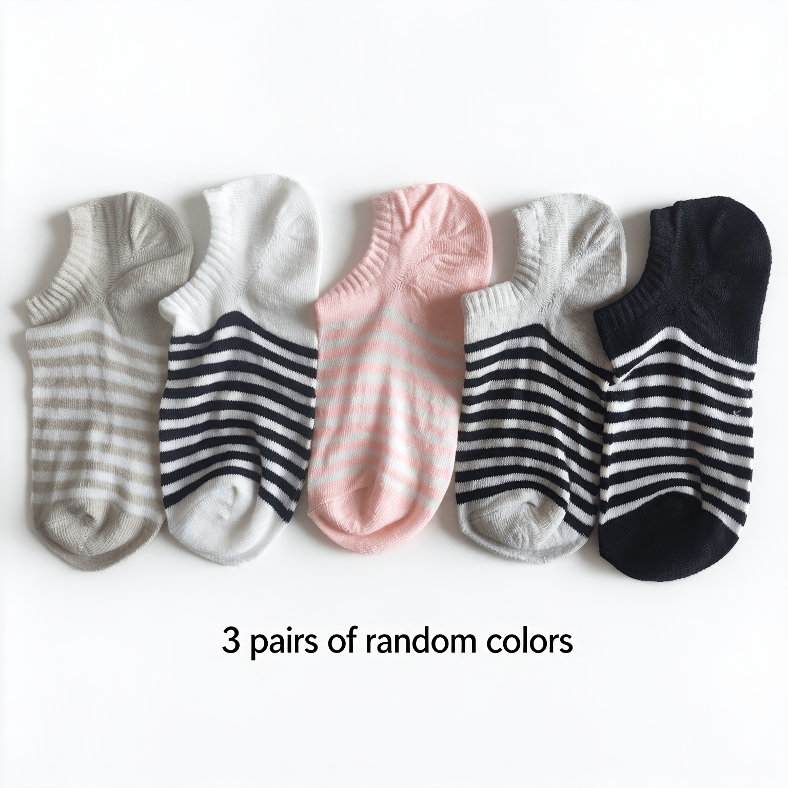 TEMU 3 Pairs Women's Striped Boat Socks, Random Colors, Easy And Versatile Combination Socks