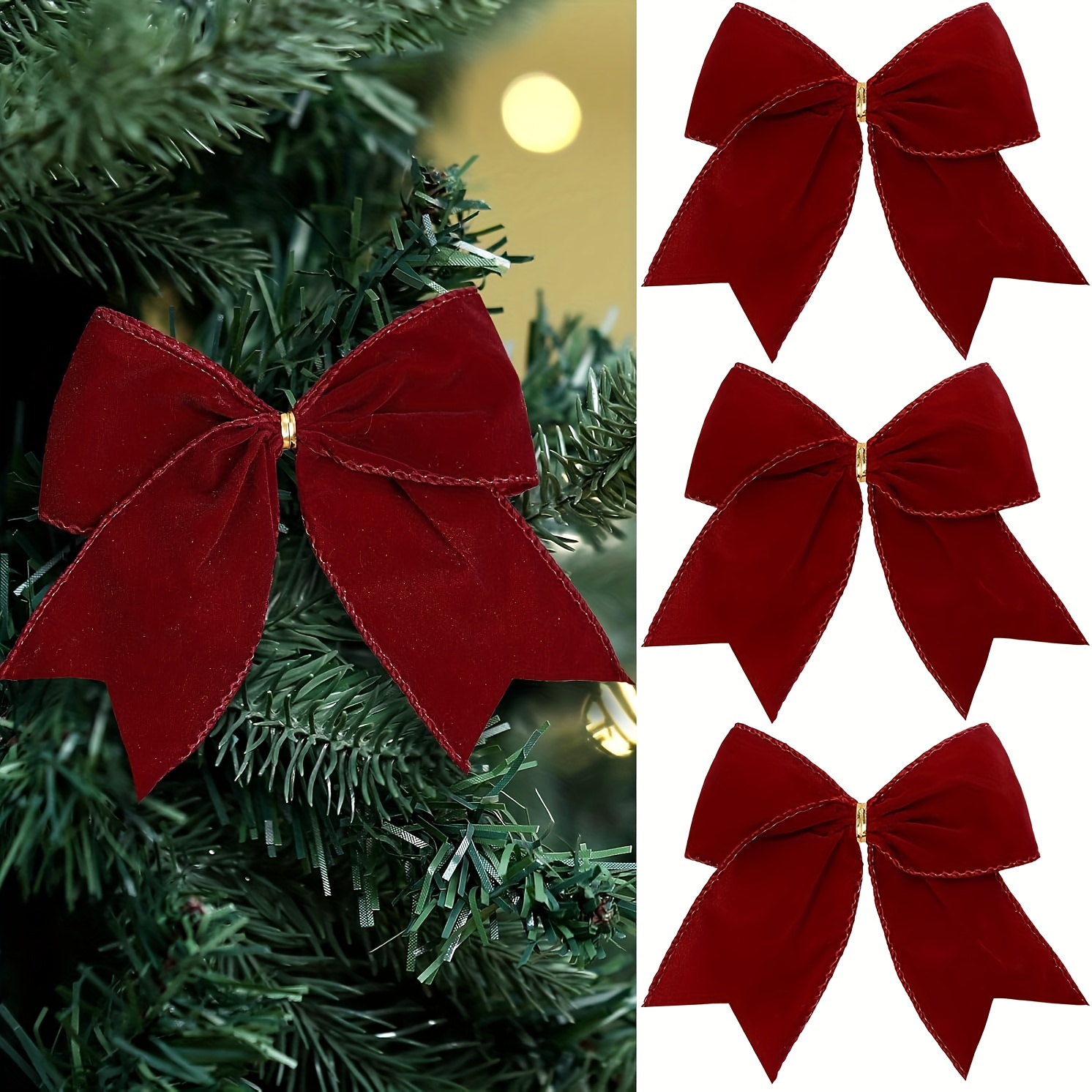 Image of 10 Vintage Christmas Velvet Bows, Rustic Craft Gifts, Suitable For Decorating Christmas Trees, Wreaths, Party Gift Wrapping, Wedding Decorations, And Craft Packaging