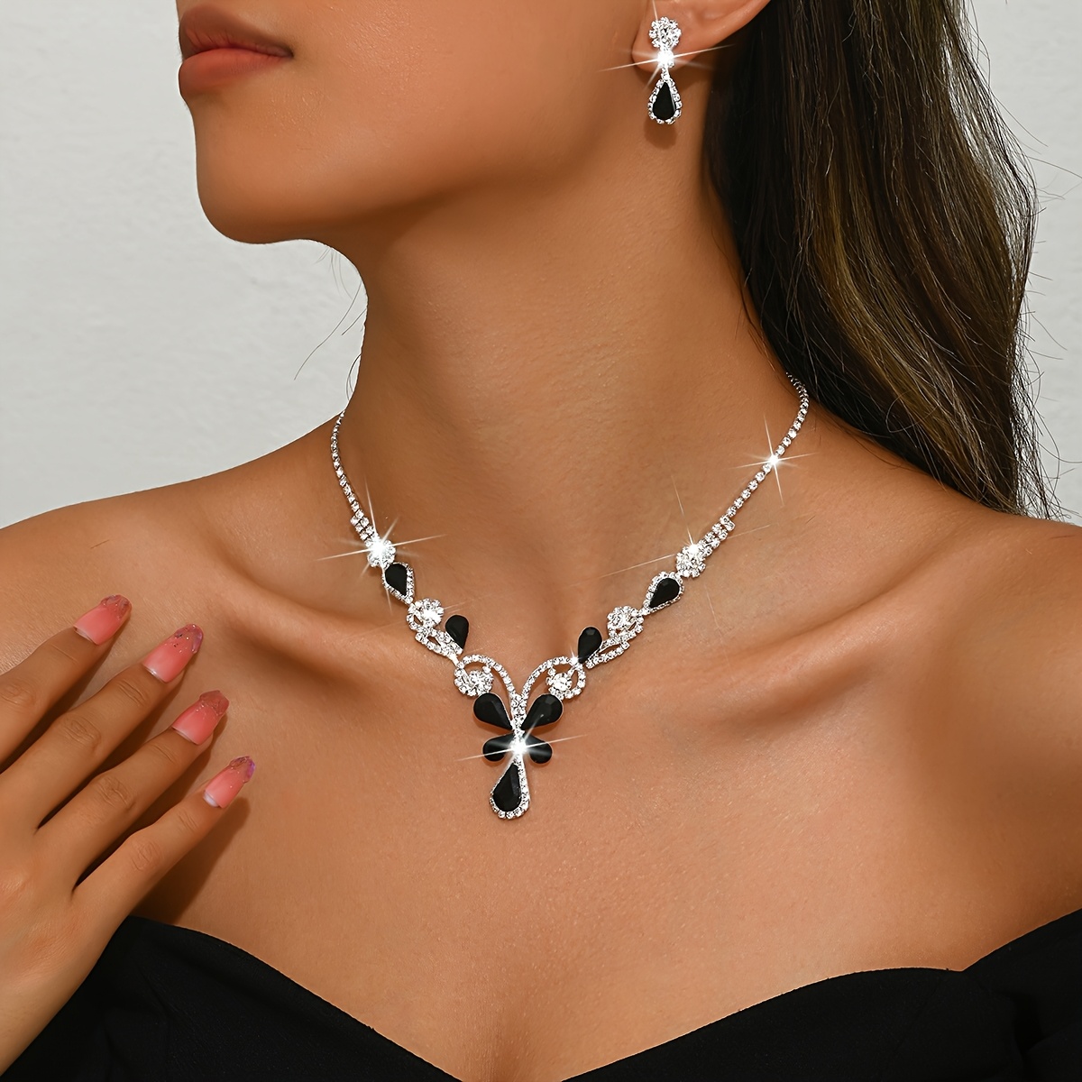 3pcs Design Women's Fashion Jewelry Set, Rhinestone Necklace And Earrings For Bridal Wedding Dress Accessories