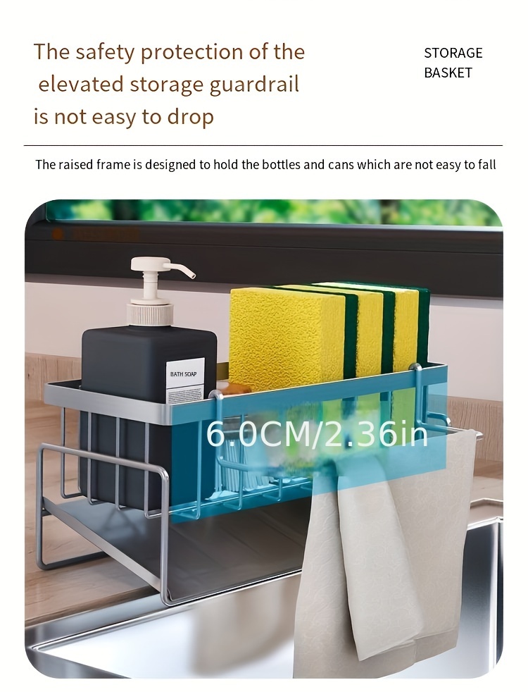 versatile kitchen bathroom faucet organizer with sponge and cloth holder   plastic no batteries required details 7