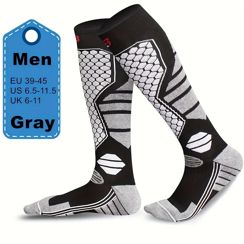 TEMU A Pair Of Long Ski Socks For Men And Women, With A Color-blocking Design, Thickened Loops For Anti-slip, Shock-absorbing And Warm Sports. Are