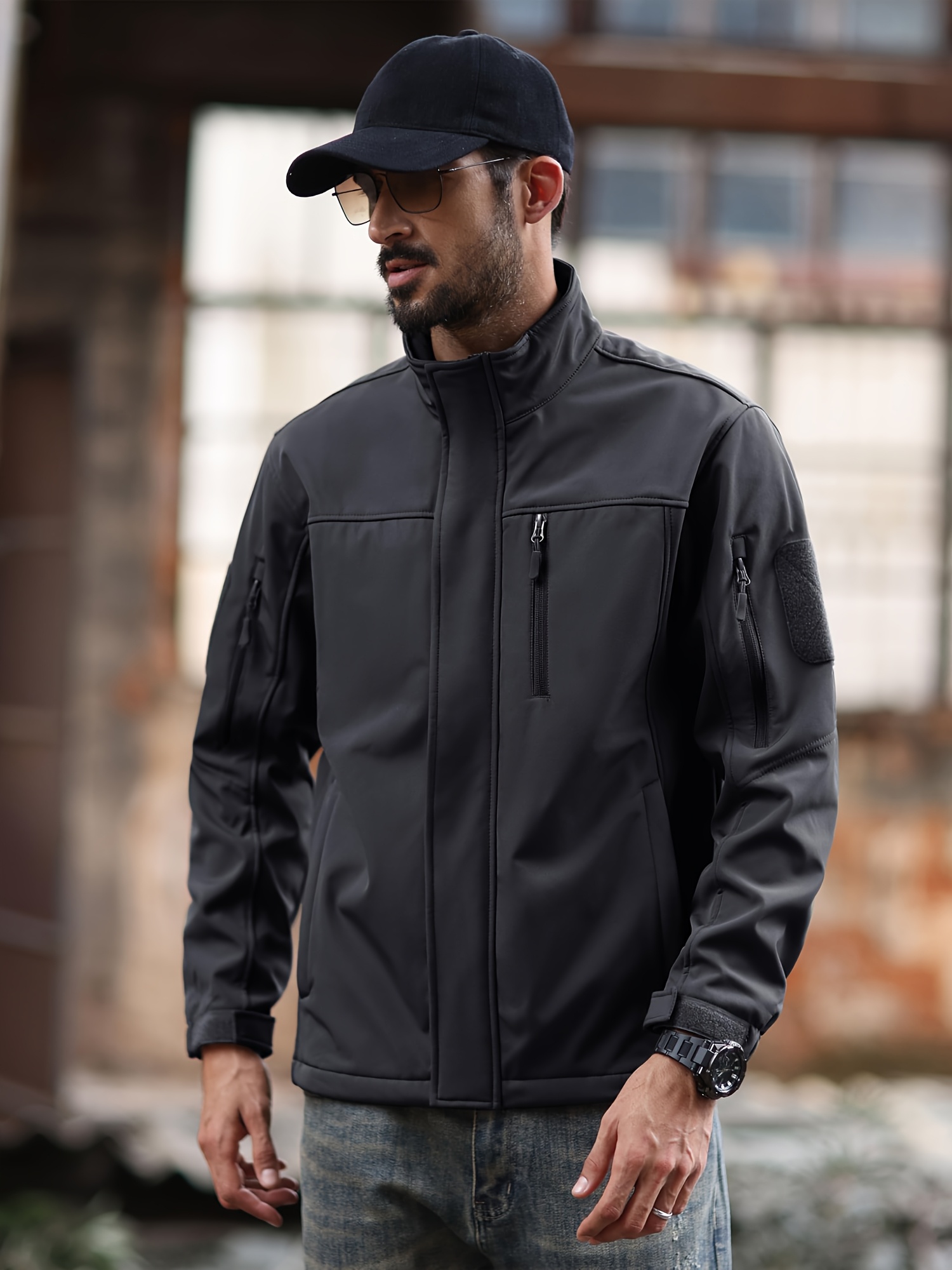 Men'S Soft Shell Windproof Jacket 6 Pockets Polyester Fleece Lining Hiking Winter Jacket Windbreaker Outwear Binded Cuff Perfect For Hunting, Fishing, Hiking, Camping, Climbing