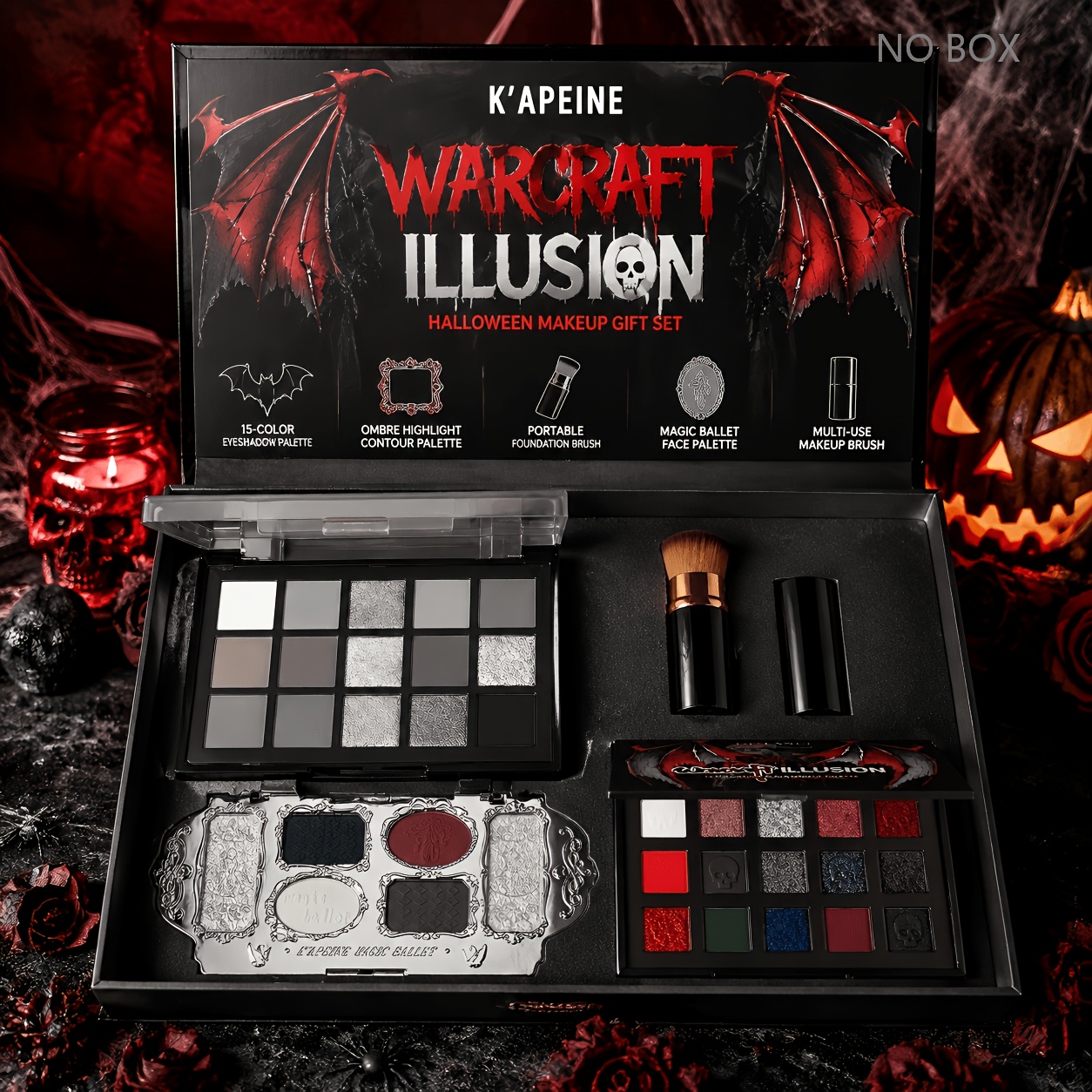 Image of K'apeine 15-color Eyeshadow Palette And Makeup Brush Set, 4pcs Makeup Kit With Smoky Eye Shadow Palettes, Shimmer Matte Colors, Portable Cosmetic Brush For Halloween Makeup, Party Makeup, Daily