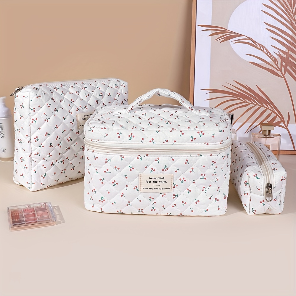 

Sweet Style Cherry Pattern Makeup Bag, Classic Zipper Versatile Toiletry Wash Bag For Women