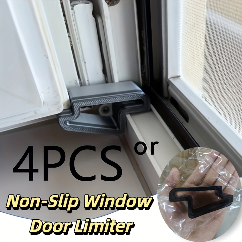 TEMU 4pcs Door Window Stopper, Anti-collision Bumper And Track Lock Kit - Sturdy Plastic Window Fixer, Balcony Isolator For Ventilation And Privacy,