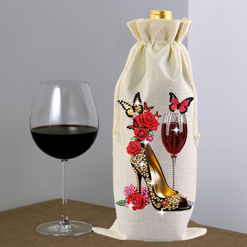 TEMU 1pc Ensemble de sac à vin pour peinture diamant 5D, sac de décoration pour et champagne, kit de peinture diamant pour adultes, kit de chiffres