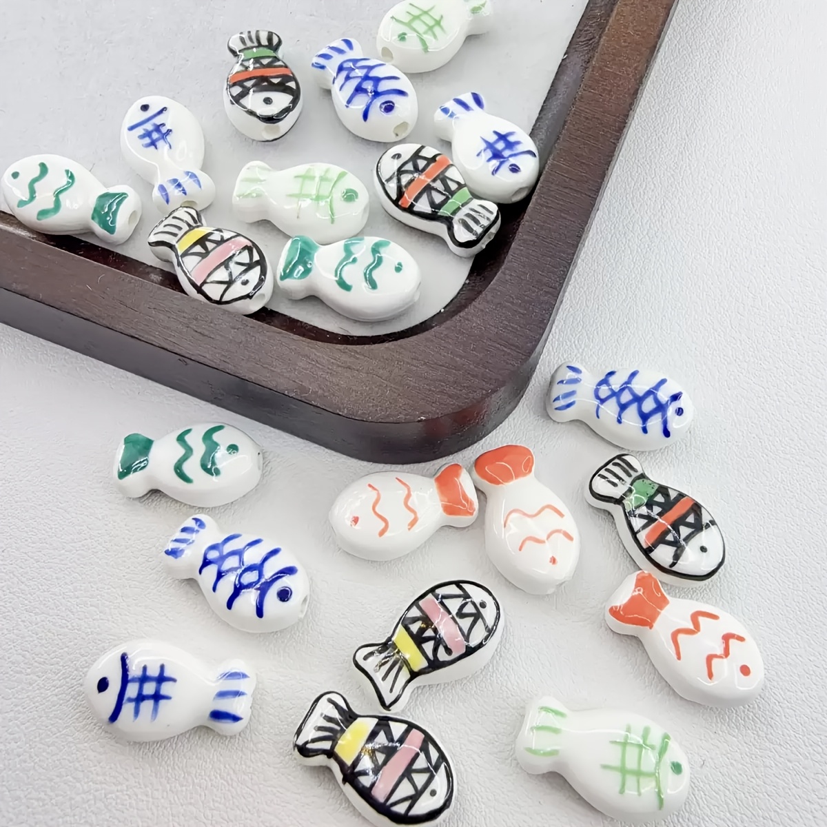 5pcs Hand-painted Japanese Fish Ceramic Beads for Jewelry Making