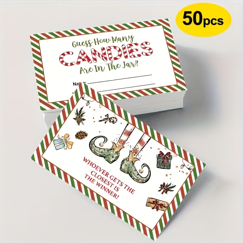 TEMU 50pcs Christmas Elf Cards, Holiday Guessing Activity Paper Cards, Xmas Striped Decorative Note Cards, Party Supplies For Winter Celebration