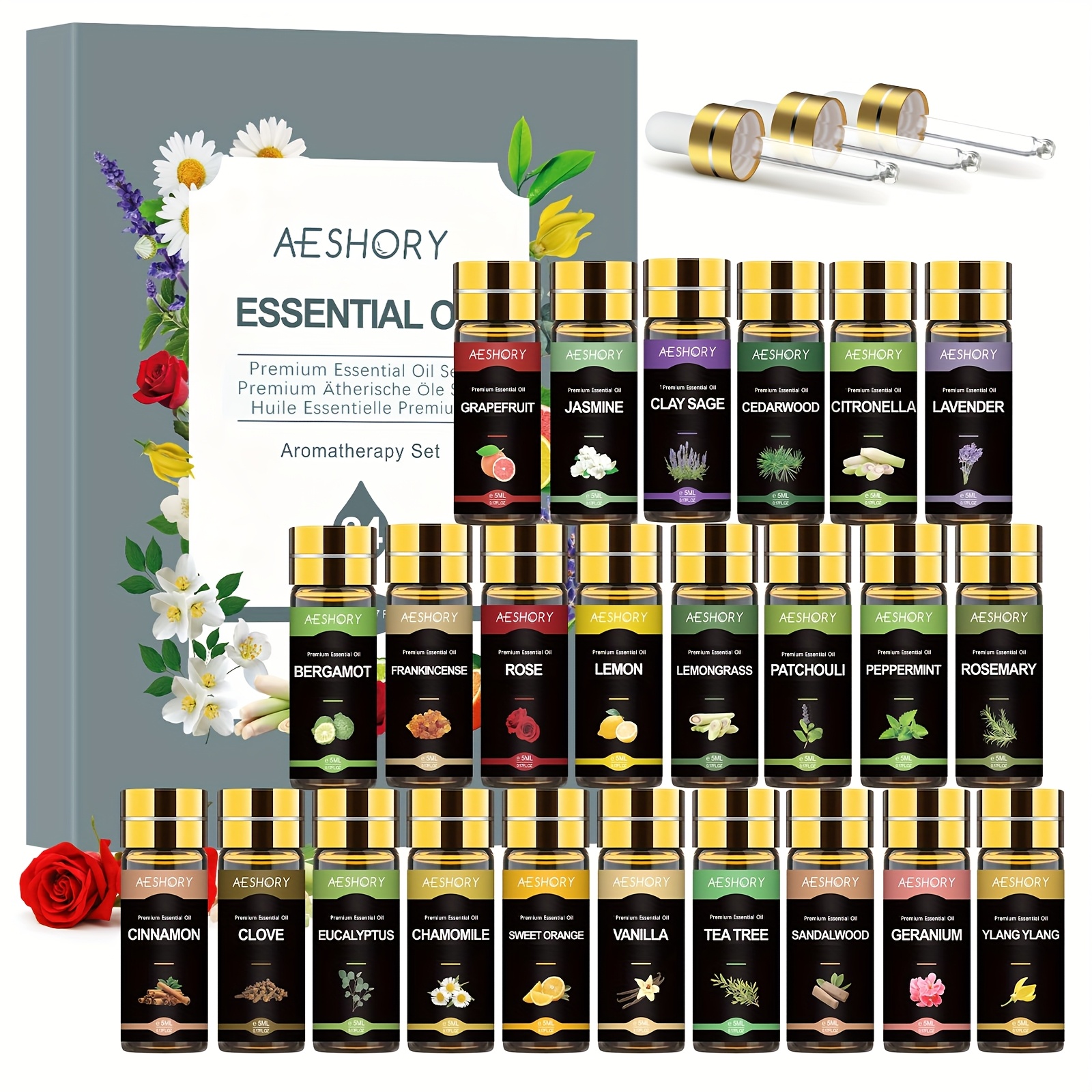 TEMU 24x5ml Essential Oils Set - Fragrance Oils Scented Oils For Aroma Diffuser, Humidifier,, Home Cleaning, Relaxing, Air , Diy Perfumes