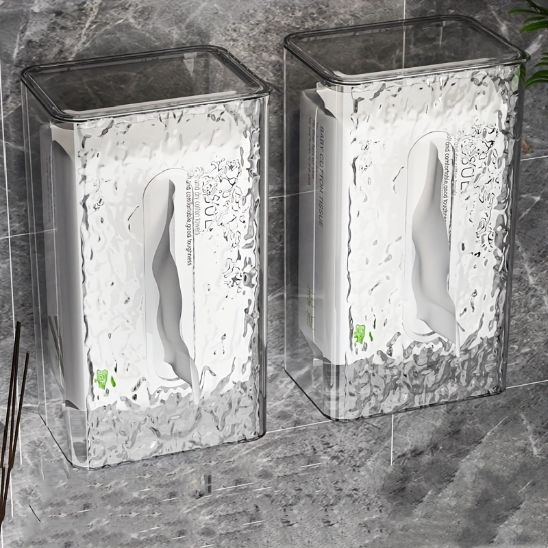 

1pc Glacier Pattern Plastic Tissue Box Holder, Wall Mountable Tissue Dispenser For Bathroom & Kitchen Decor, Draw Paper Box