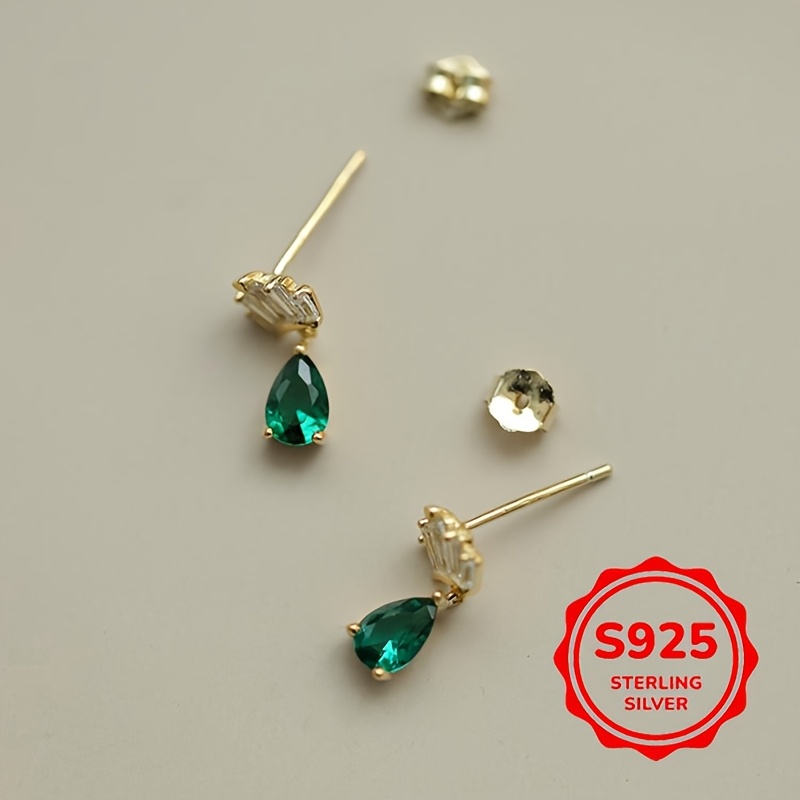 925 Silver Crown Stud Earrings with Green Zirconia