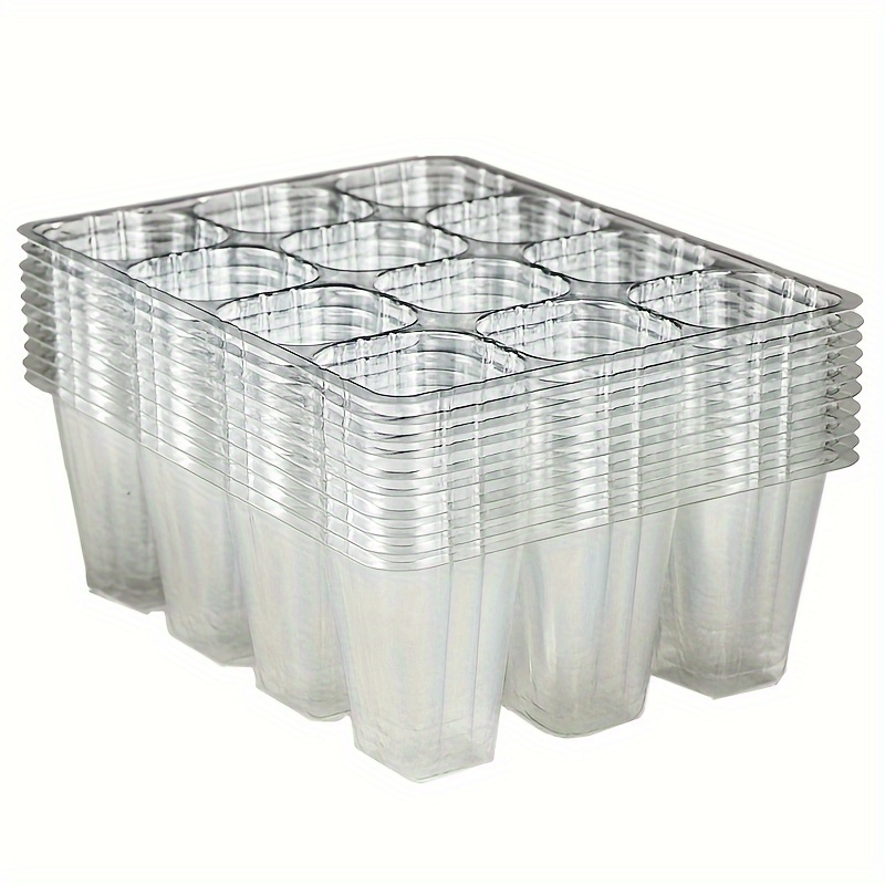 

10-pack Clear Polyethylene Terephthalate Seedling Trays With Drainage Holes - Reusable 12-pocket Planting Containers For Vegetables, Flowers, - No Electricity Needed